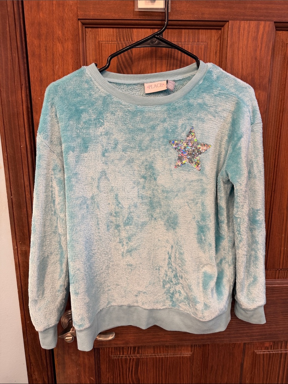The Children's Place Teal Plush Star Sequin Pullover